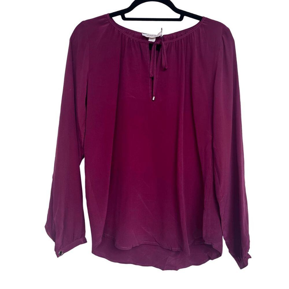 NWT Yumi Kim Womens Burgundy Red Long Sleeve Tie Neck High Line Top Size XS
